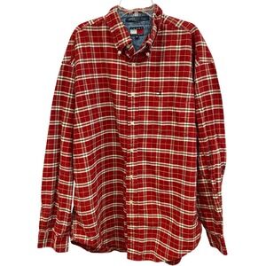 Tommy Hilfiger Plaid Flannel Shirt Button Up Long Sleeve‎ Red XL